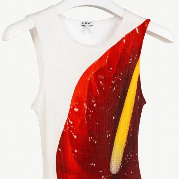 Loewe SS/23 White Anthurium Floral Ribbed-Cotton Maxi Tank Dress - Picture 4 of 10